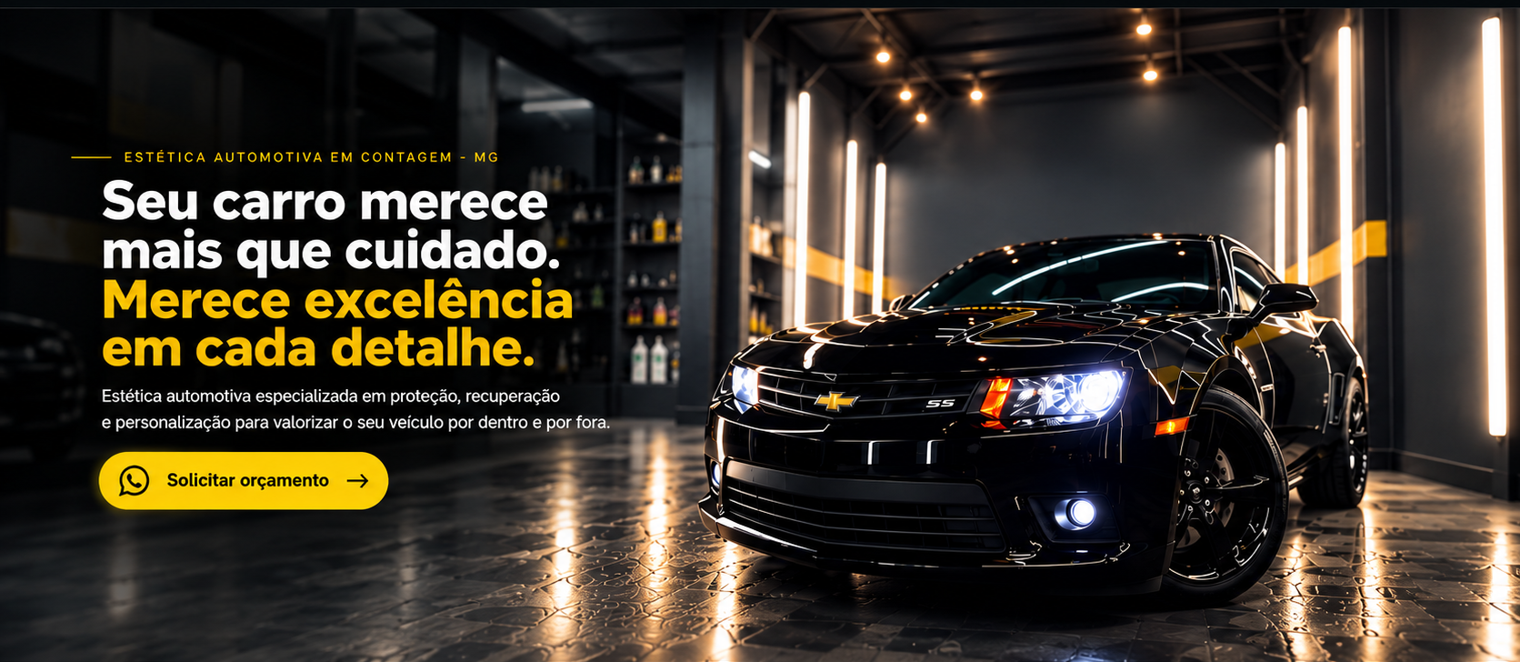 Carro preto em estúdio de estética automotiva Brilho Máximo em Contagem