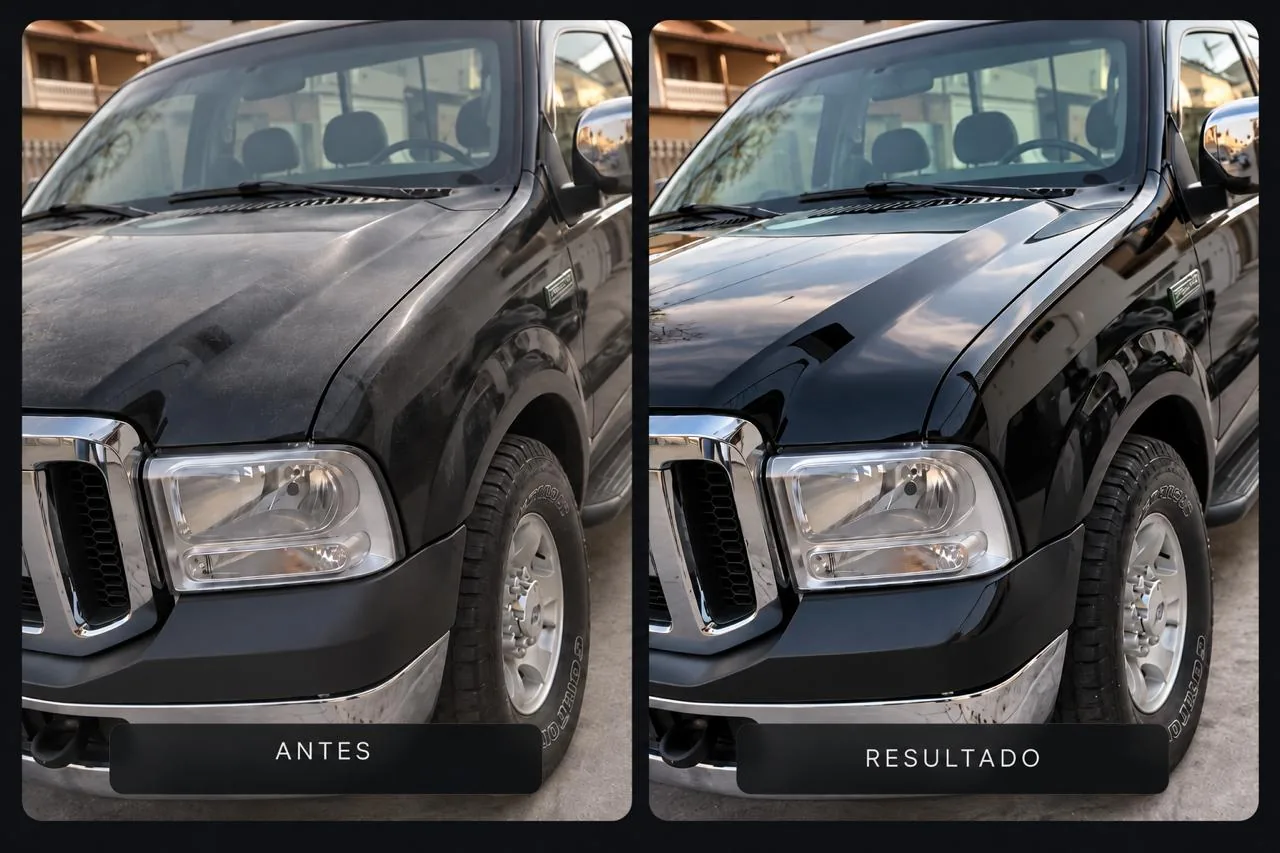 Resultado de polimento automotivo com comparação antes e depois
